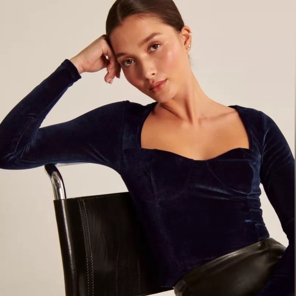 Abercrombie & Fitch Tops - Abercrombie & Fitch Long-Sleeve Velvet Corset Top Size M Gray NWT